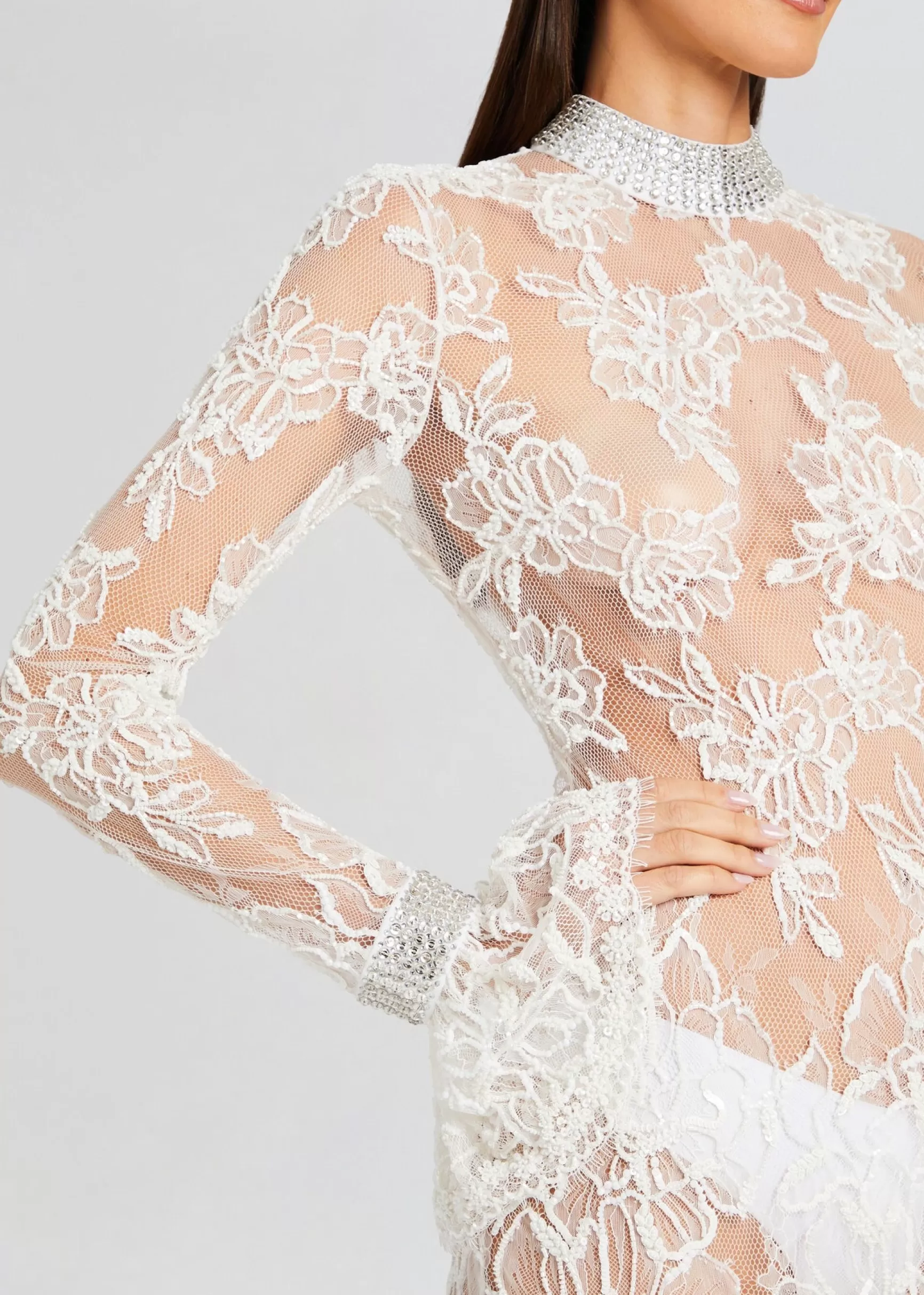 Sheer Bliss*Retrofete Rosie Embellished Lace Dress White