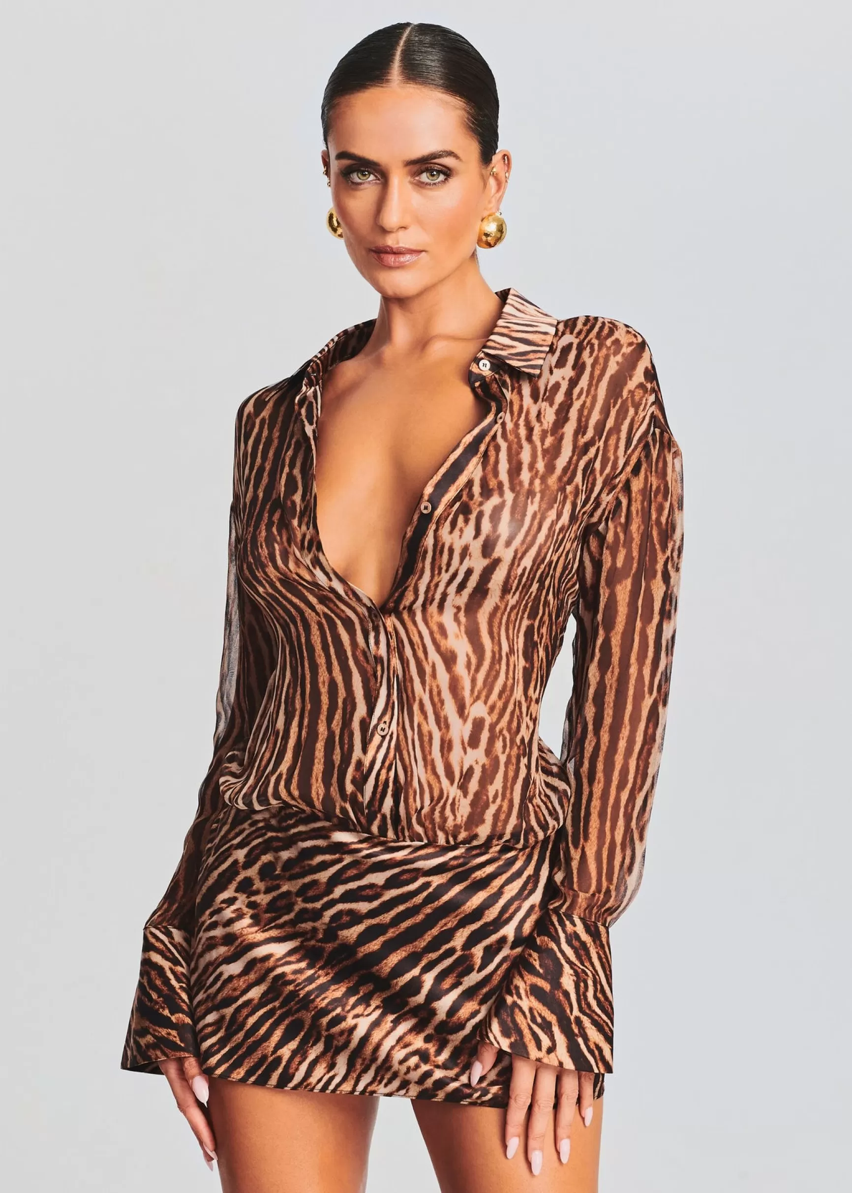 Sheer Bliss*Retrofete Roxanne Dress Tan Ocelot