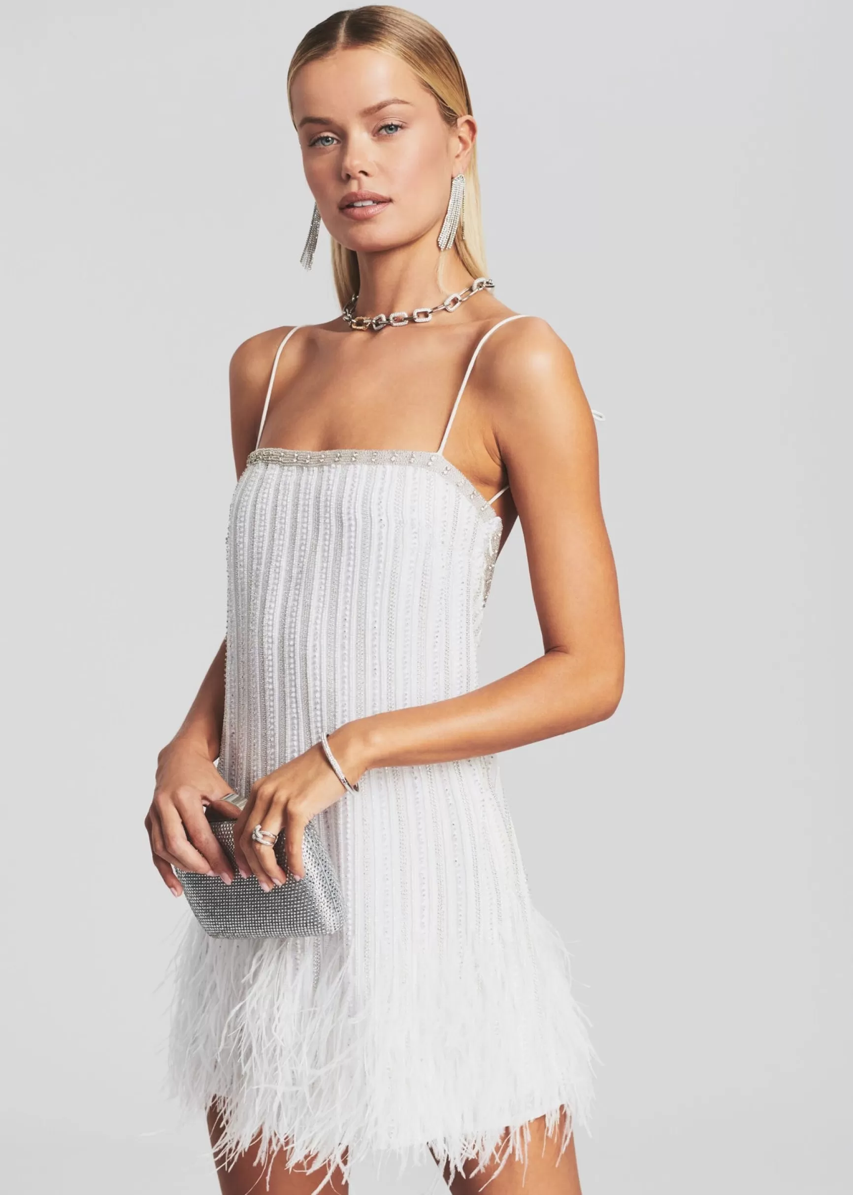 The Destination Bride*Retrofete Rubina Sequin Feather Dress White