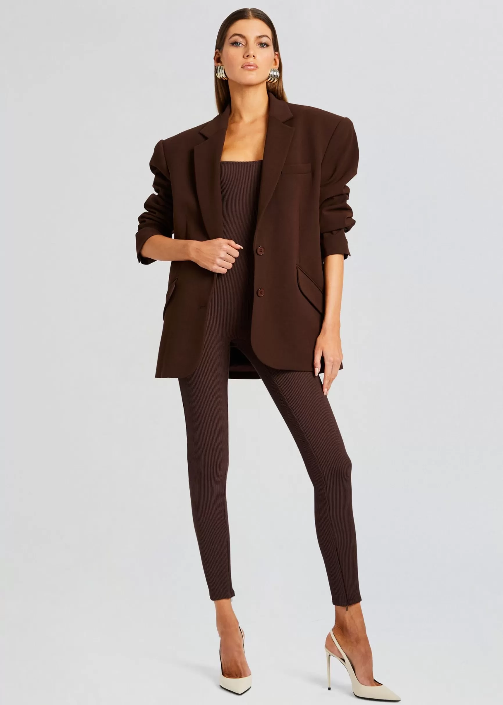 Night Out*Retrofete Sabrina Sleeveless Enviro Rib Catsuit Brown