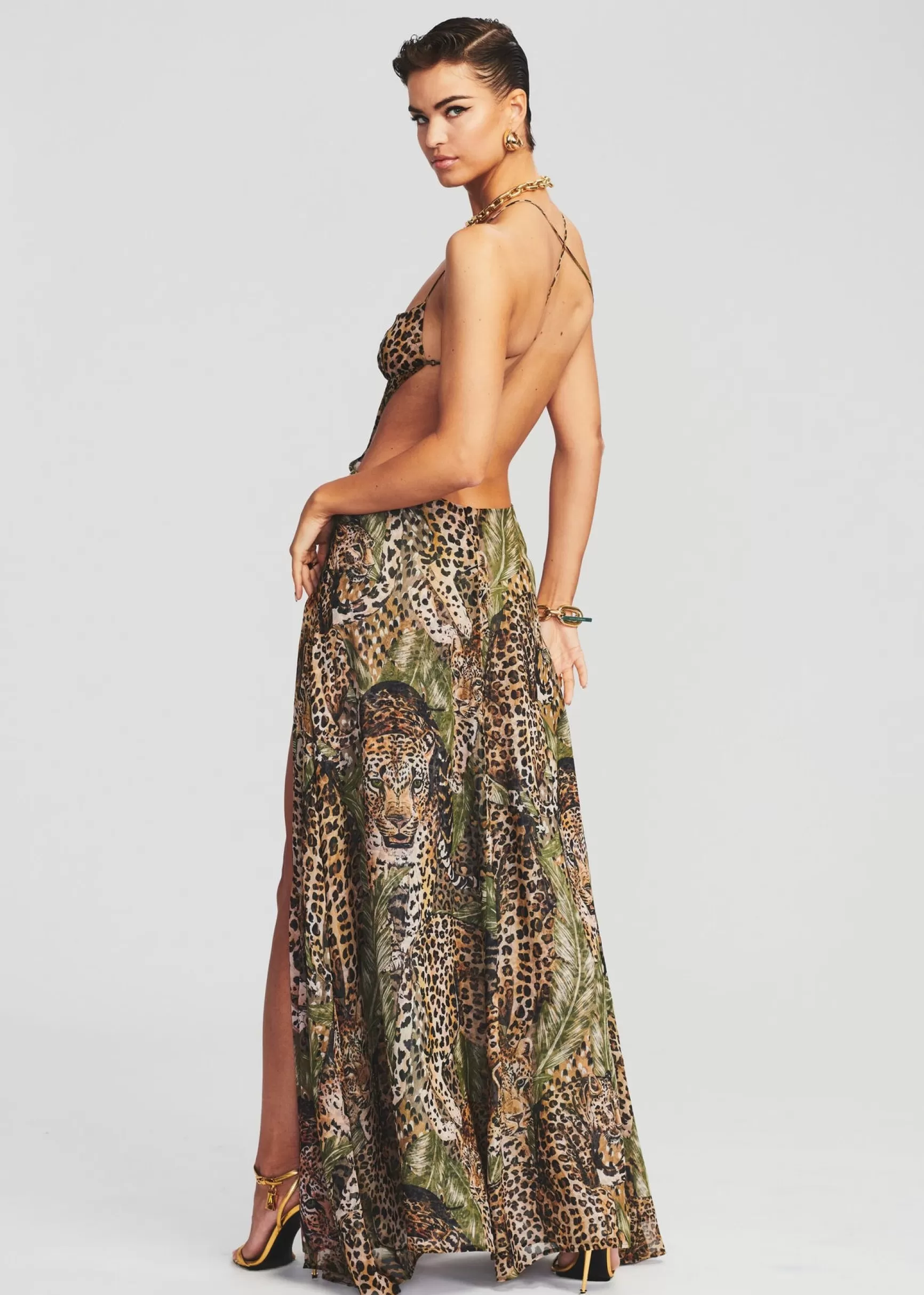 Final Sale*Retrofete Scarlett Silk Chiffon Dress Jungle Leopard