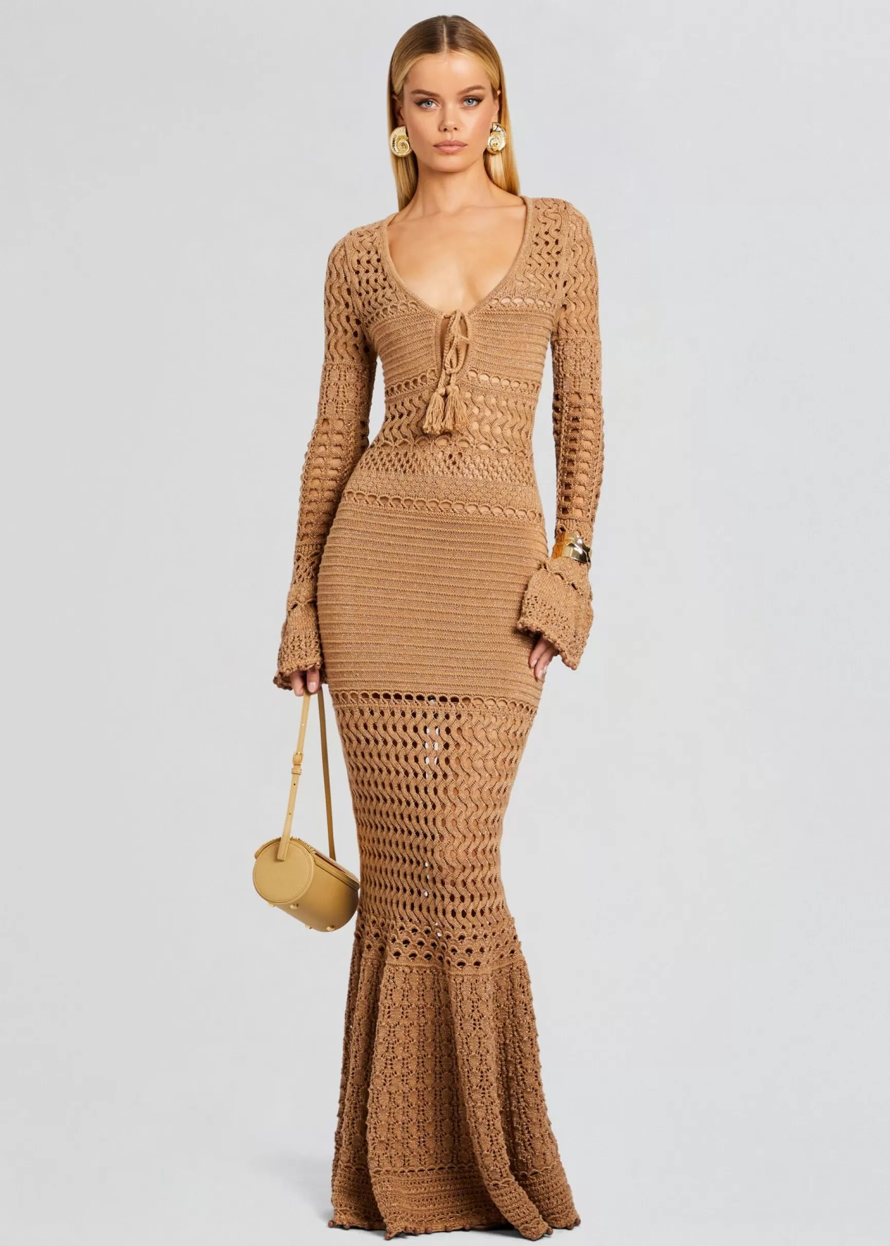 Day to Night*Retrofete Sereno Knit Crochet Dress Metallic Nude Bronze