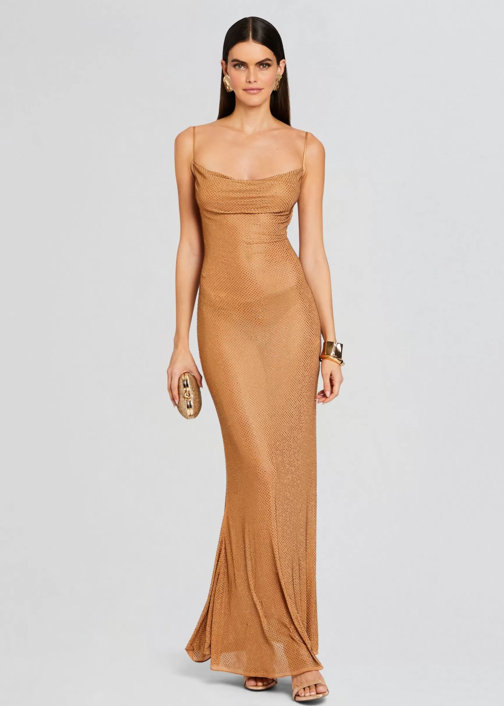 Sheer Bliss*Retrofete Shilo Embellished Silk Dress Tannin