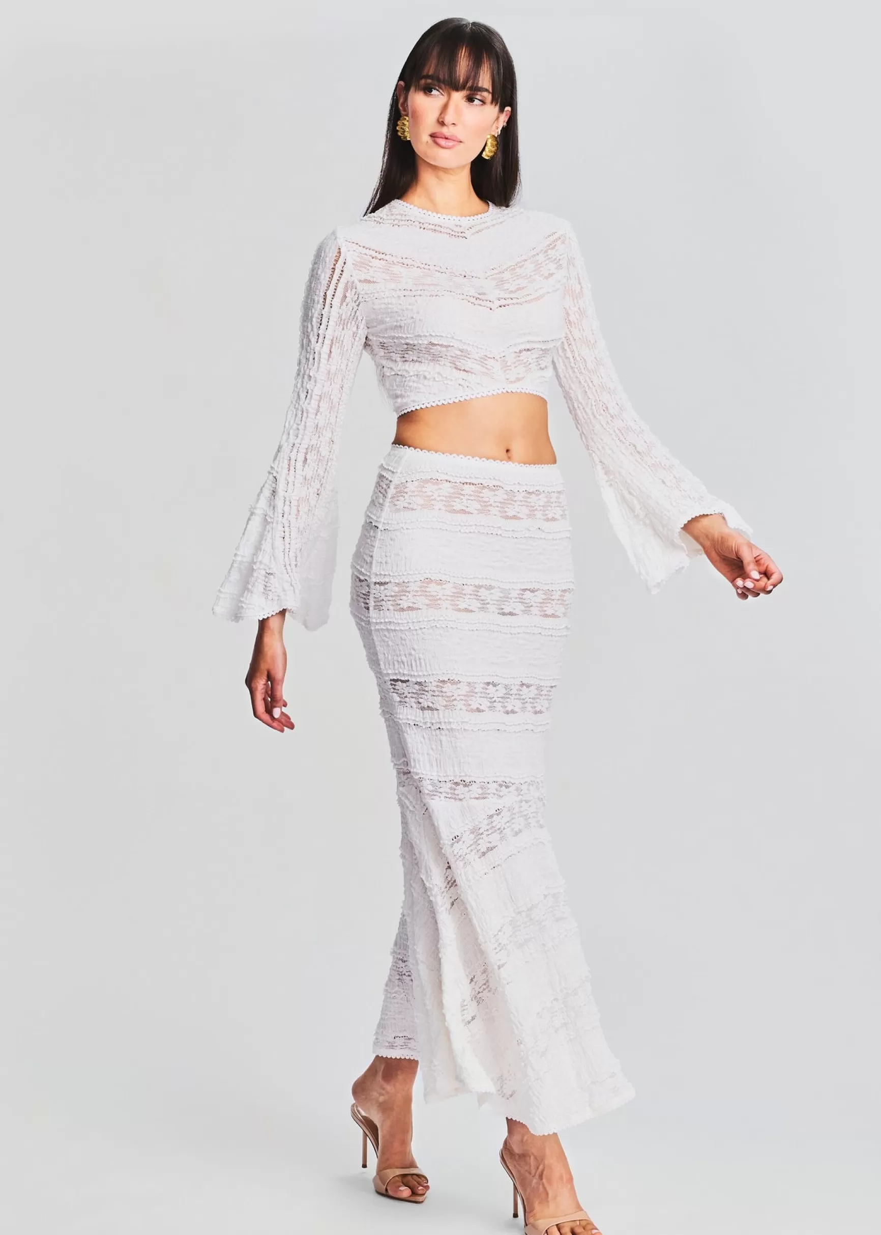 Sheer Bliss*Retrofete Shir Long Skirt White Sa Punta