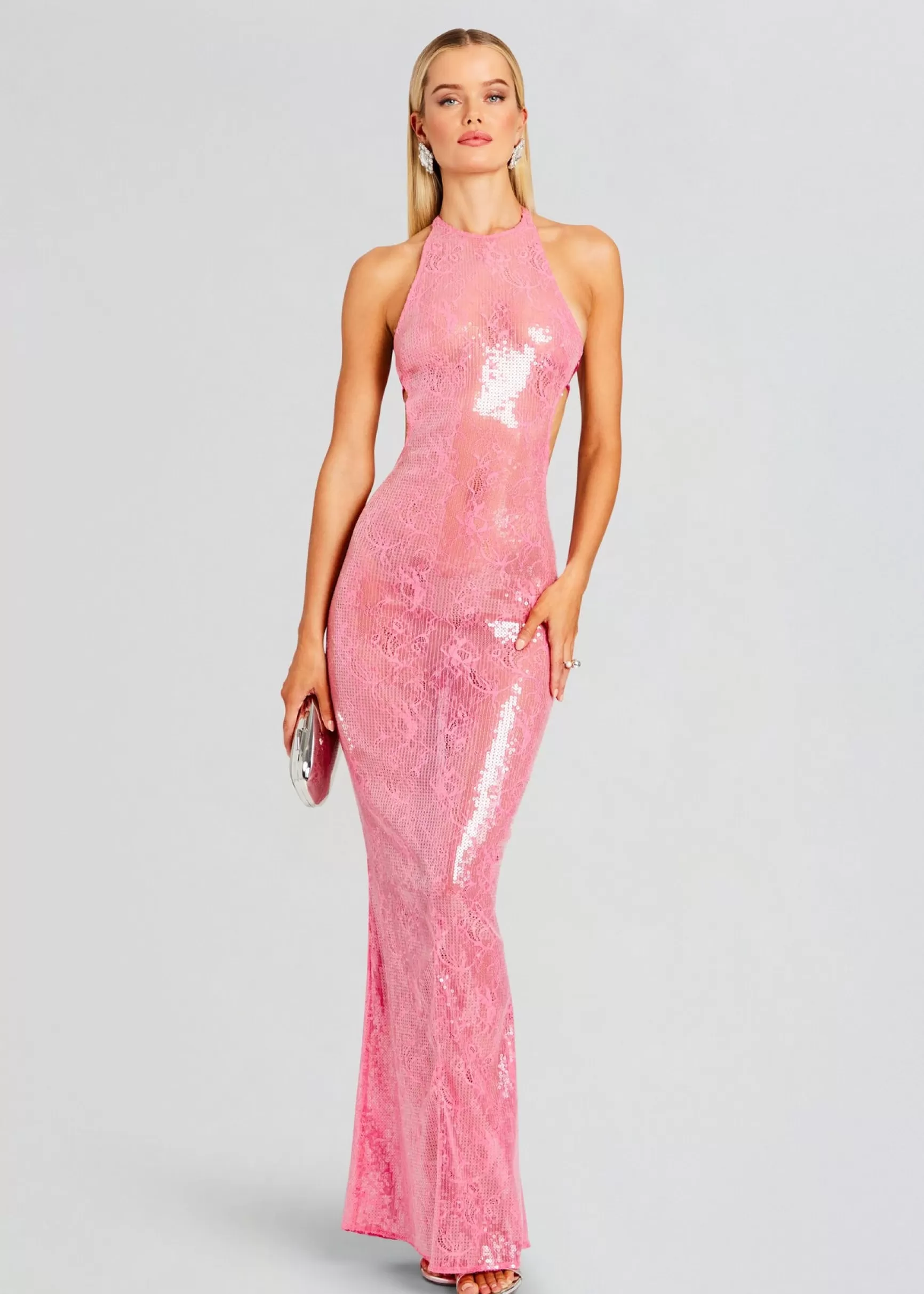 Sheer Bliss*Retrofete Shivonne Sequin Lace Dress Paradise Pink