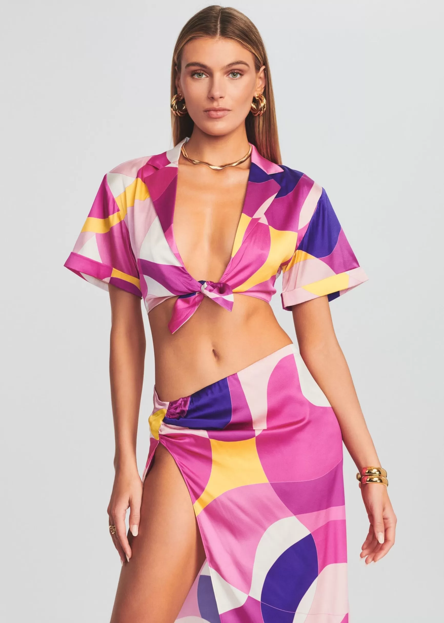 Final Sale*Retrofete Siena Silk Top Pink Geo