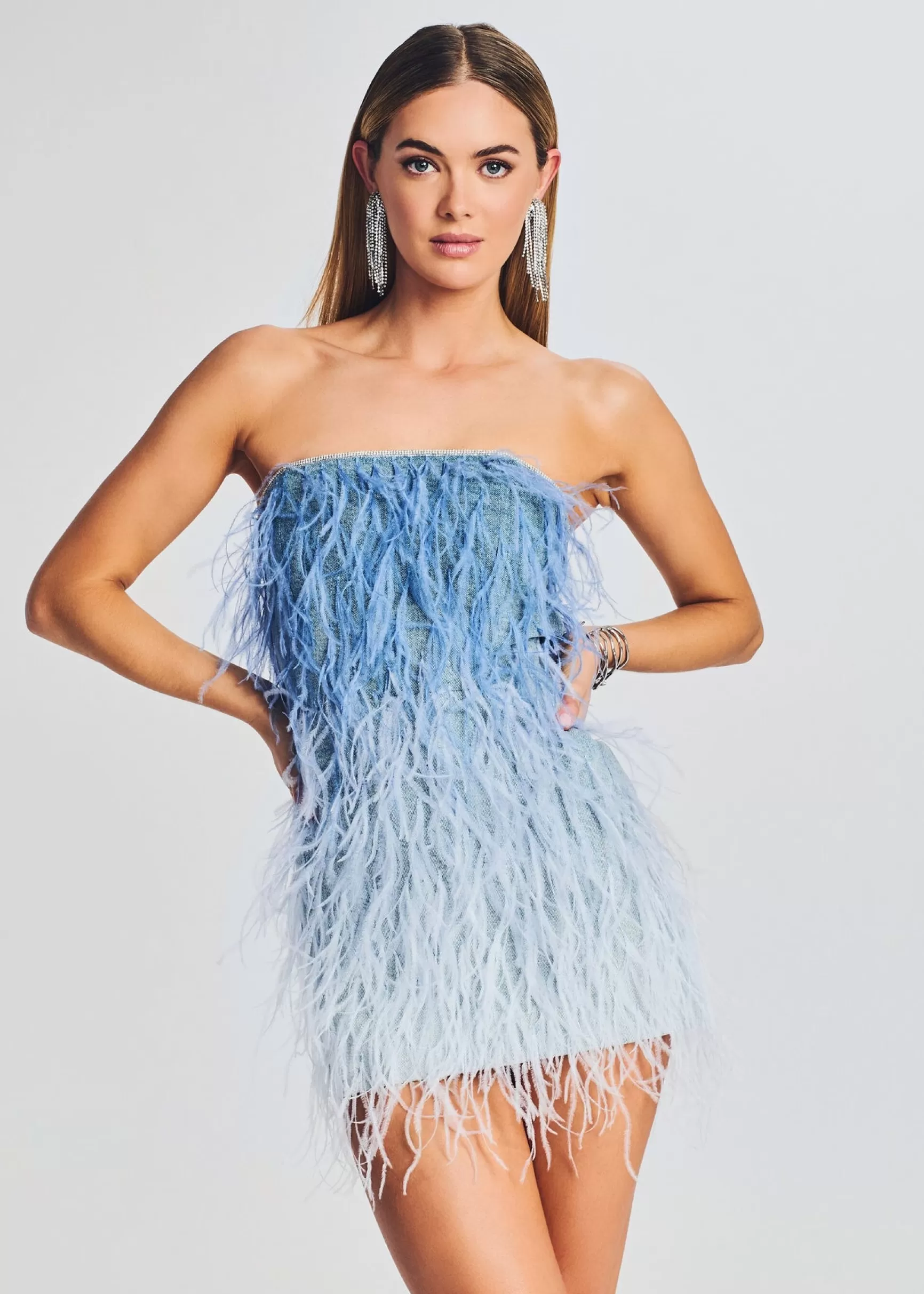 RETROFÊTE*Retrofete Sofia Feather Dress White/Ombre