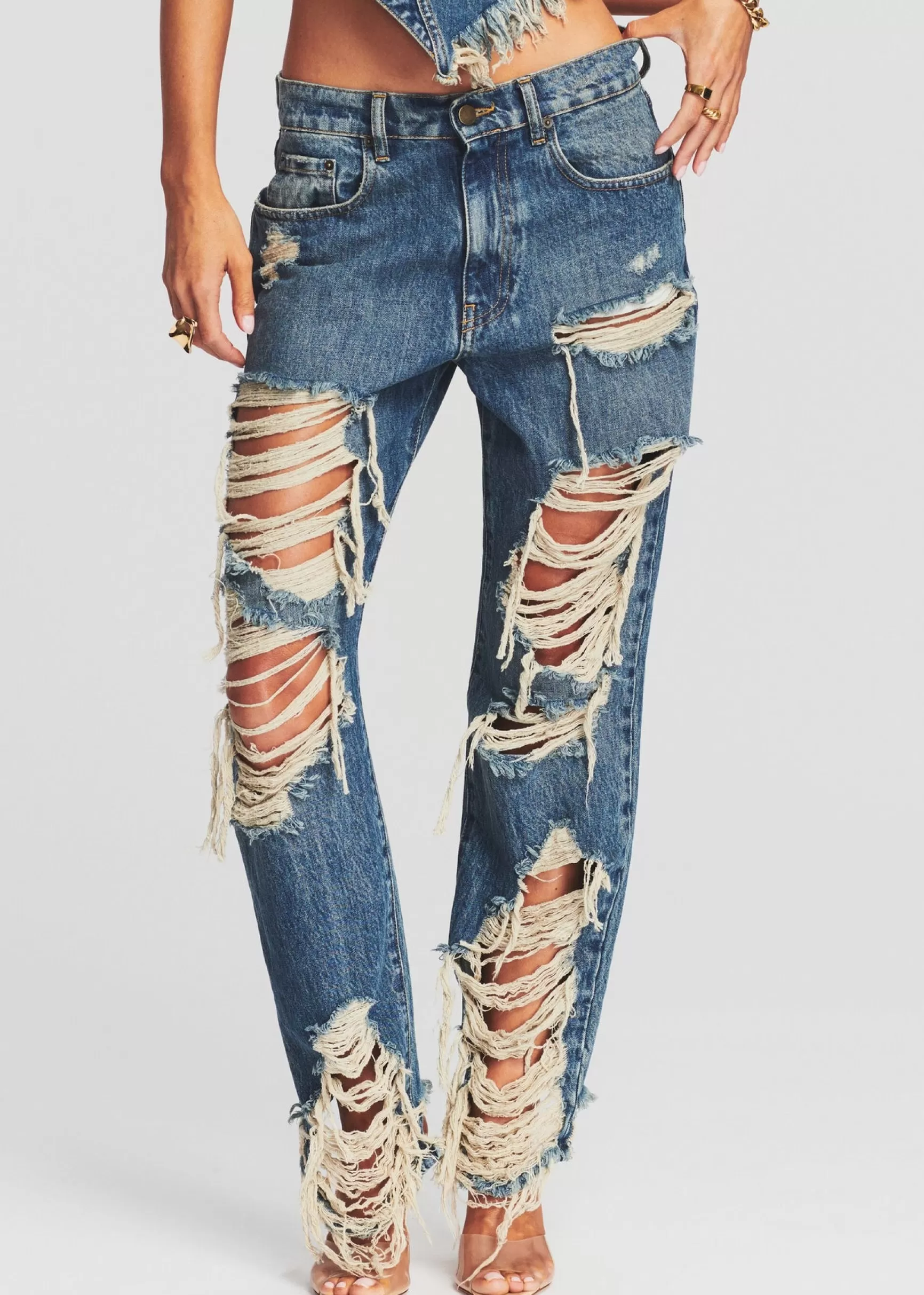 Bottoms*Retrofete Super Distressed Maggie Jean Worn Vintage Blue