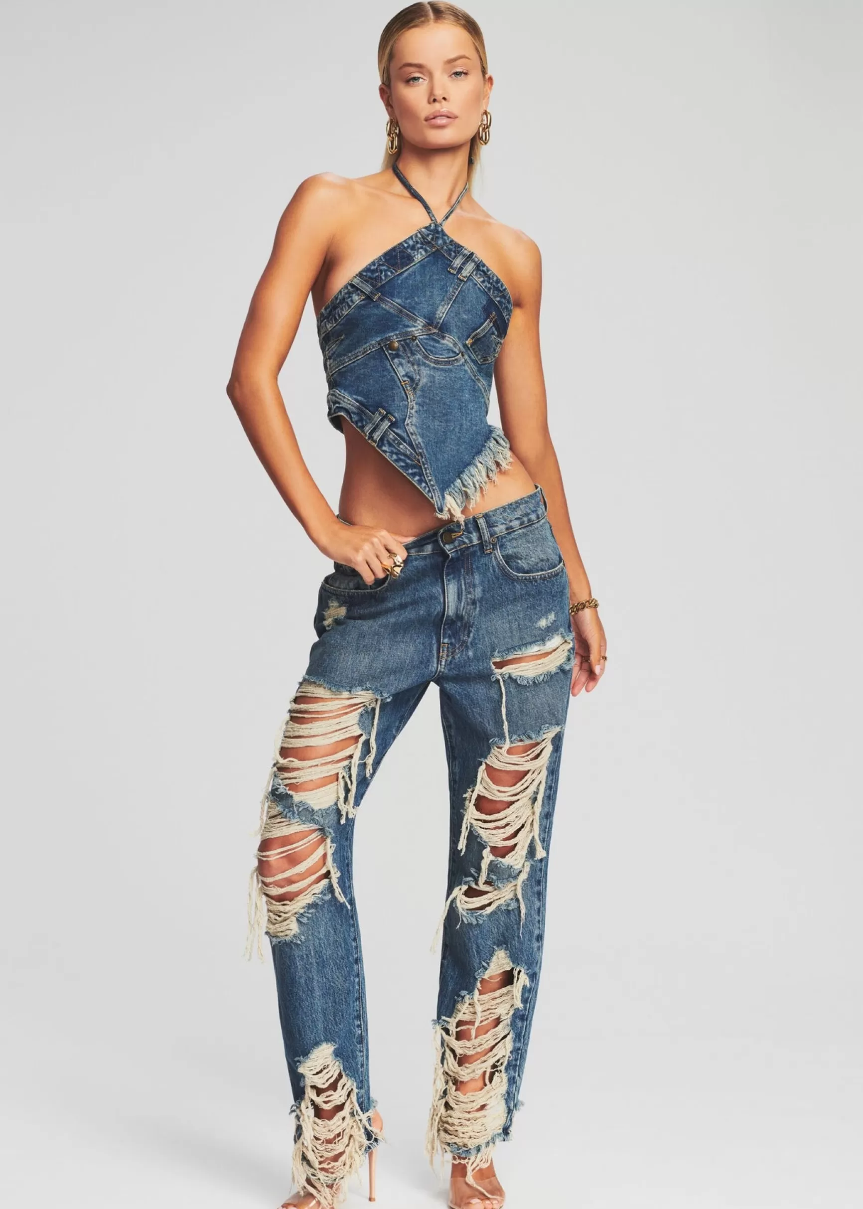 Bottoms*Retrofete Super Distressed Maggie Jean Worn Vintage Blue