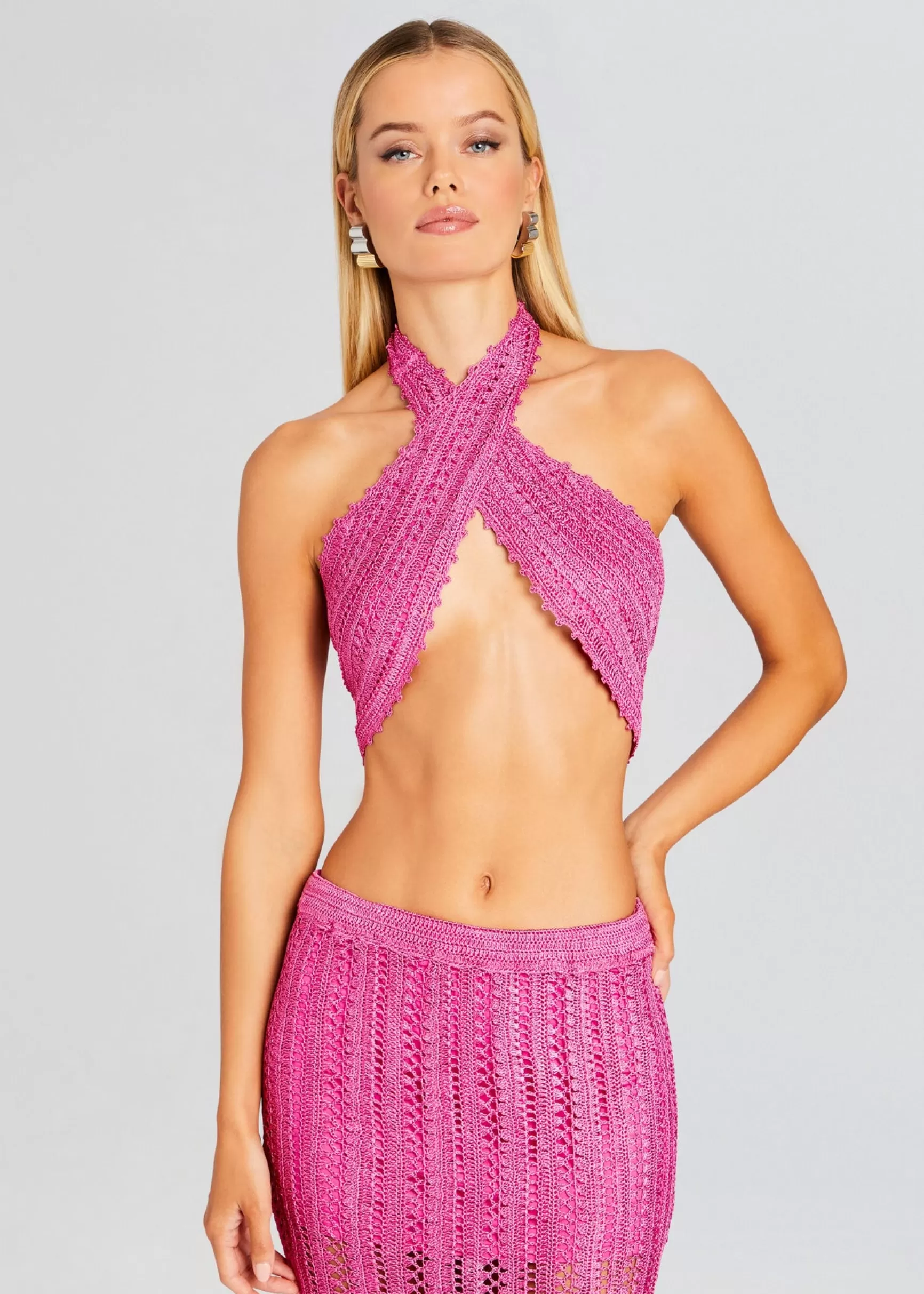 Sheer Bliss*Retrofete Susan Crochet Wrap Top Malibu Pink
