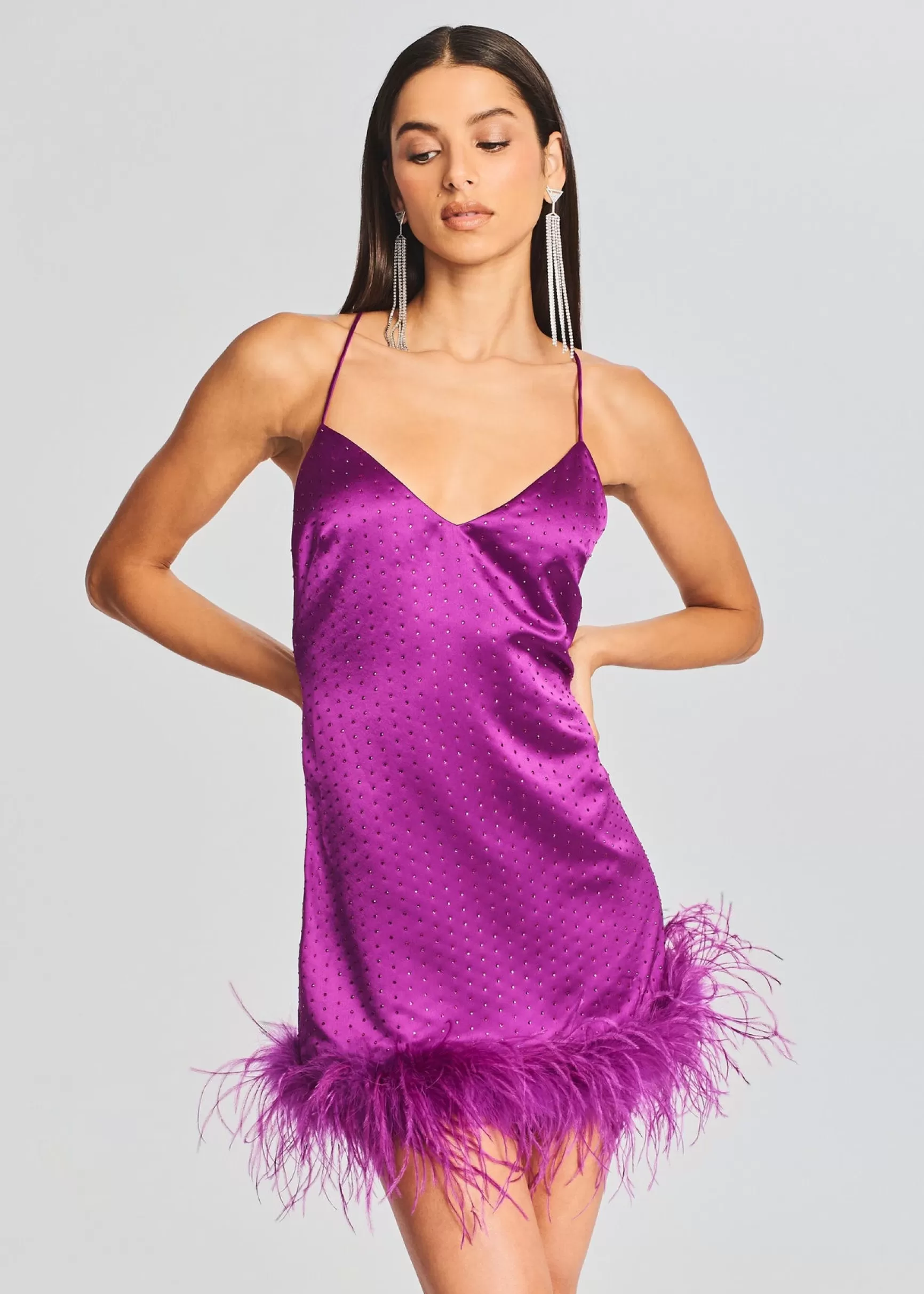 RETROFÊTE*Retrofete Susana Feather Dress Electric Orchid
