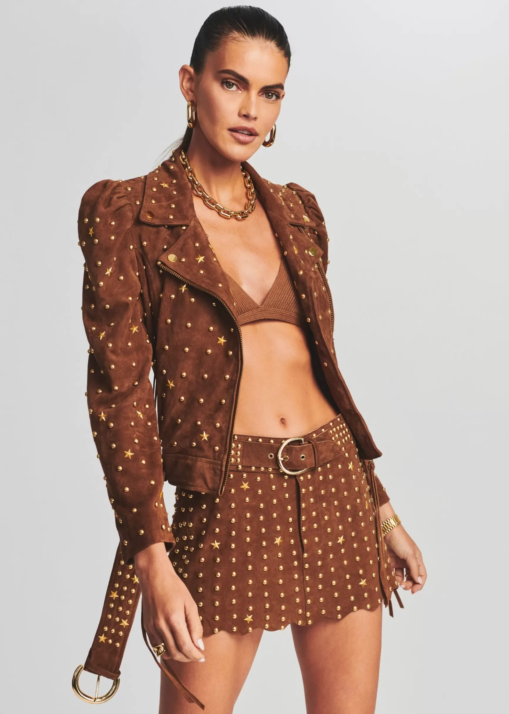 Jackets*Retrofete Tai Suede Studded Jacket Cognac