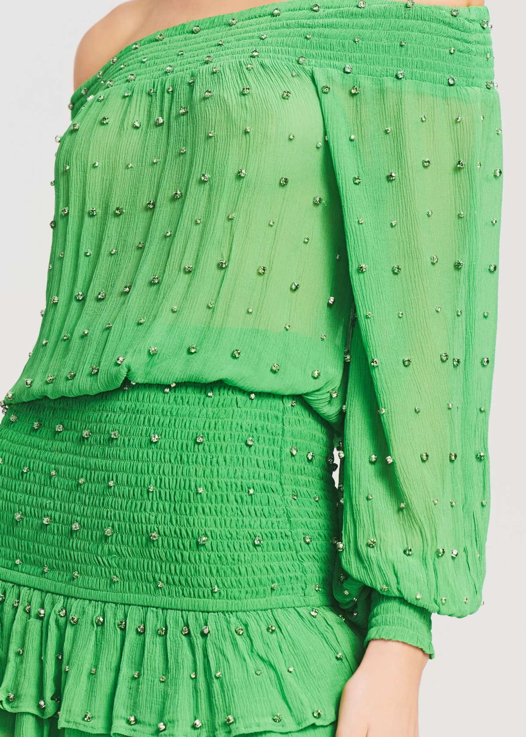 Honeymoon Looks*Retrofete Taisha Embellished Silk Chiffon Dress Kelly Green