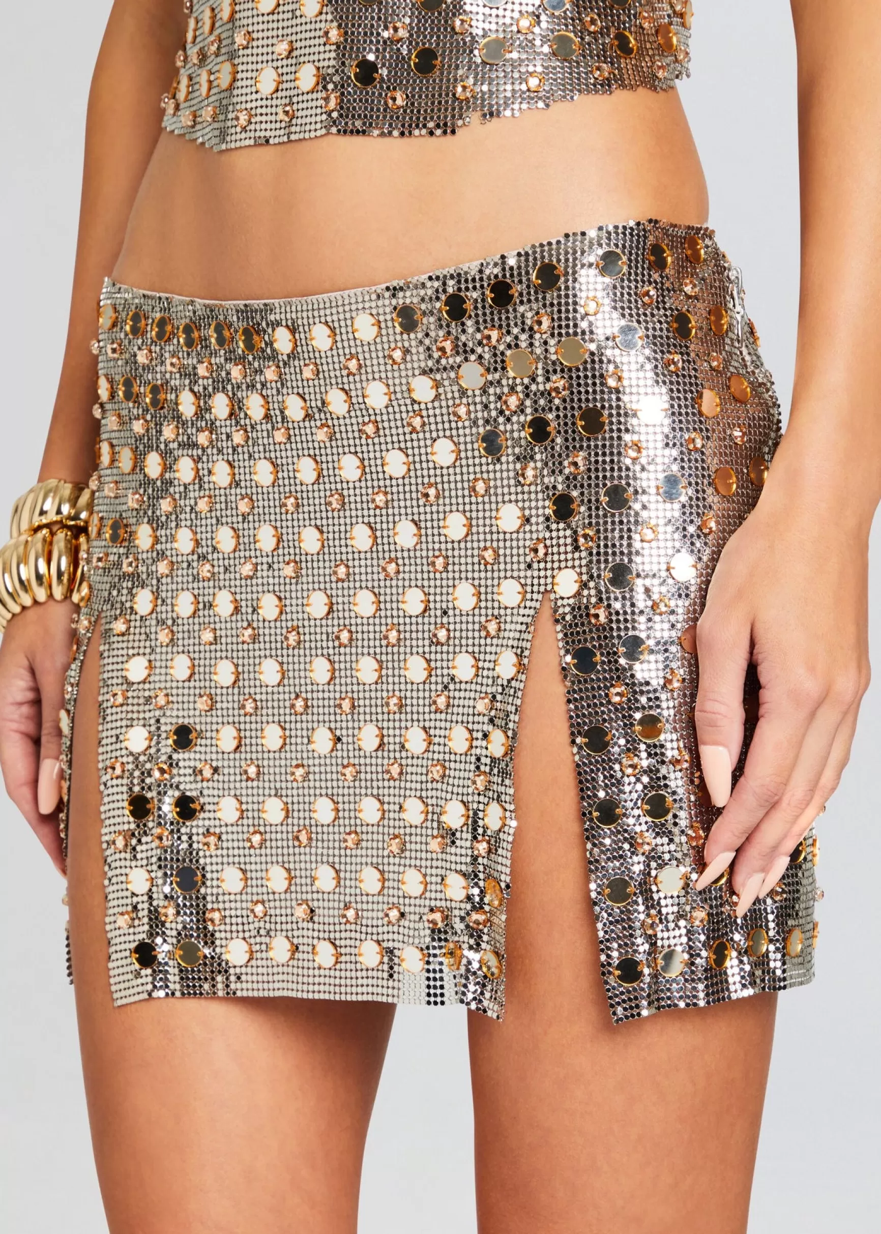 Subtle Shimmer*Retrofete Tamar Embellished Skirt Silver/Gold
