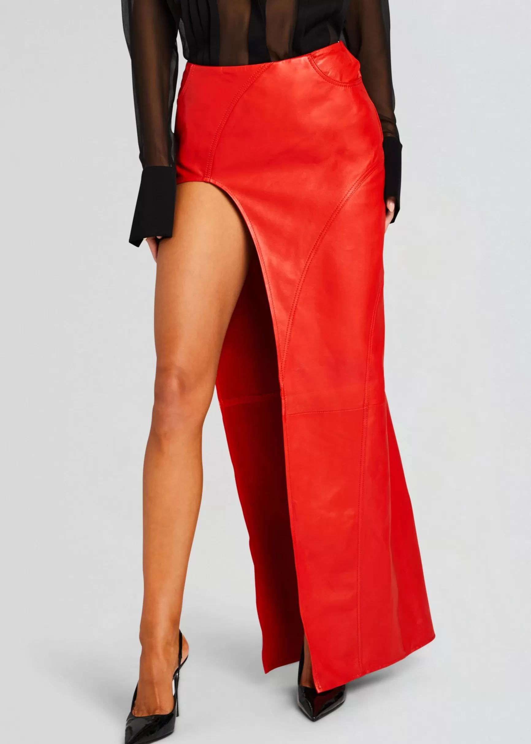 Night Out*Retrofete Tash Leather Skirt Fiery Red