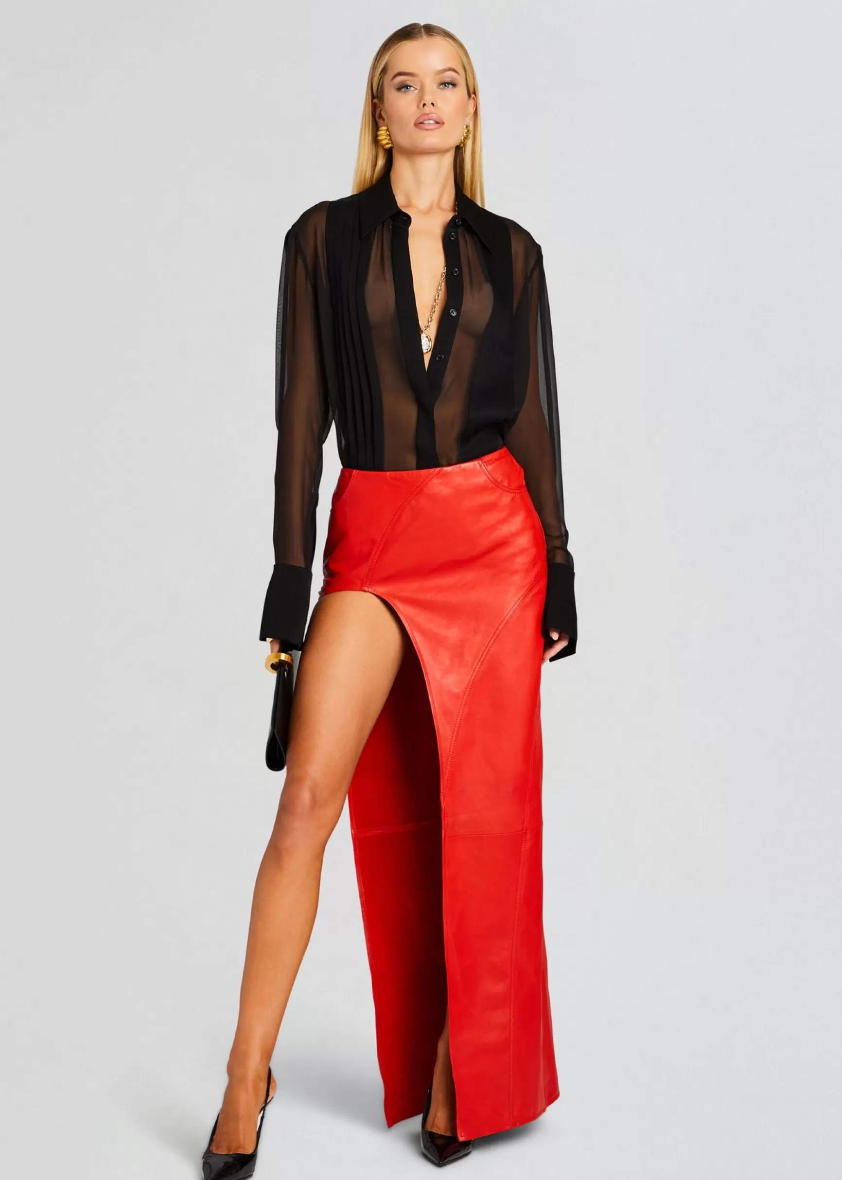 Night Out*Retrofete Tash Leather Skirt Fiery Red