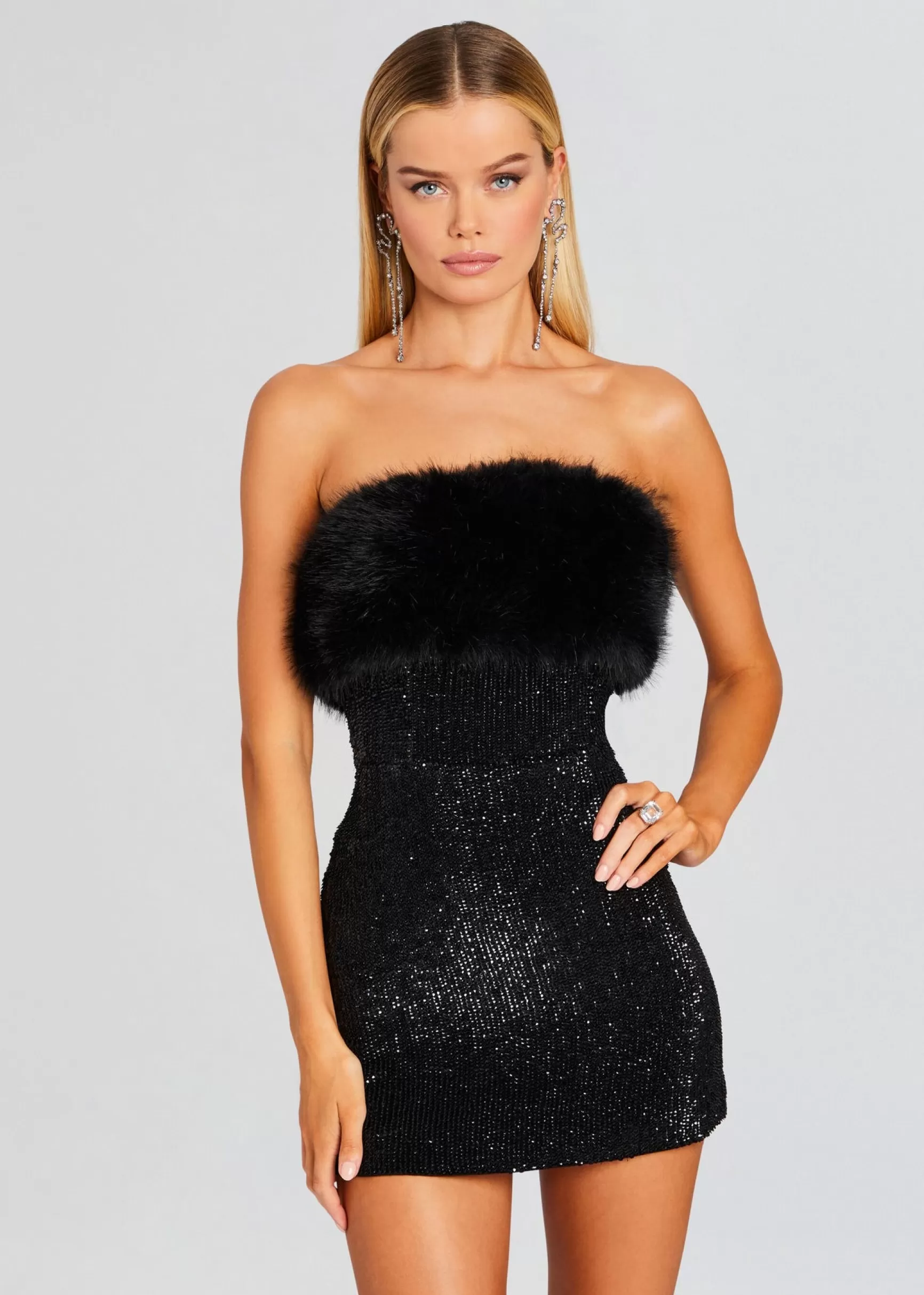 Night Out*Retrofete Torin Sequin Fur Dress Black Fur