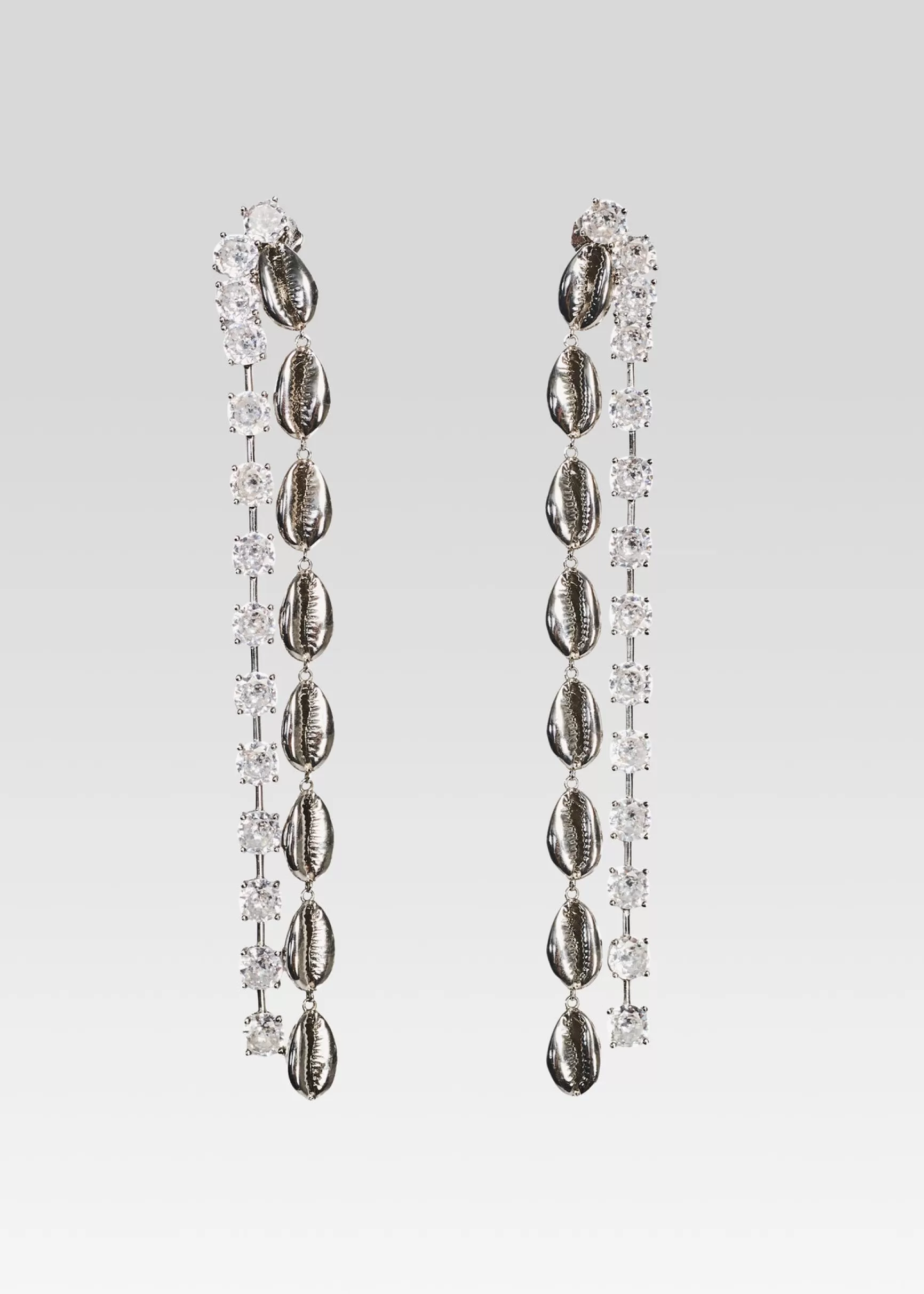 Bridal Shower*Retrofete Tyde Crystal Shell Drop Earrings Silver