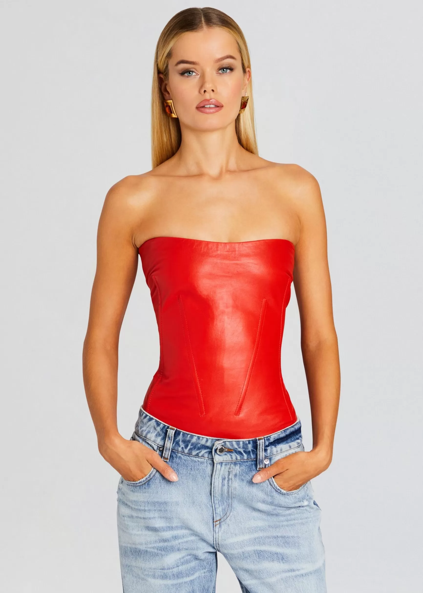 Night Out*Retrofete Veda Leather Top Fiery Red