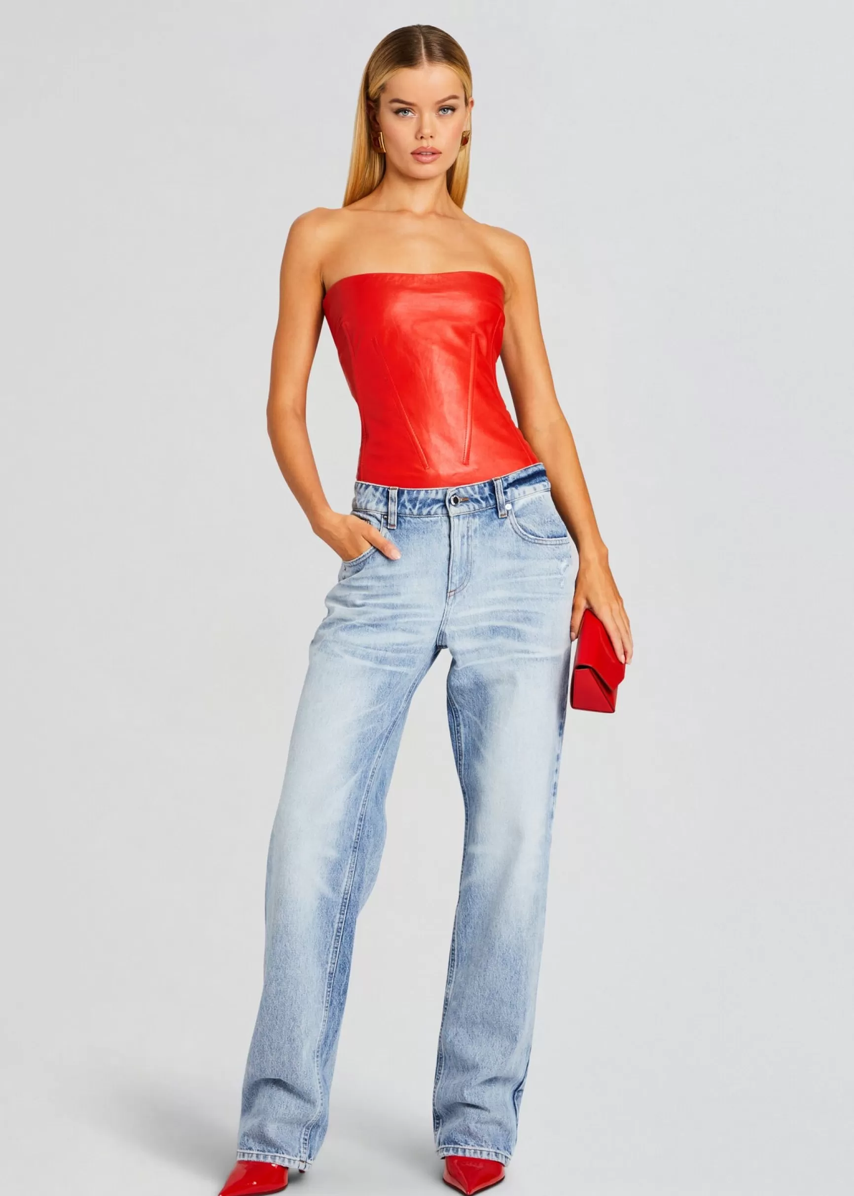 Night Out*Retrofete Veda Leather Top Fiery Red