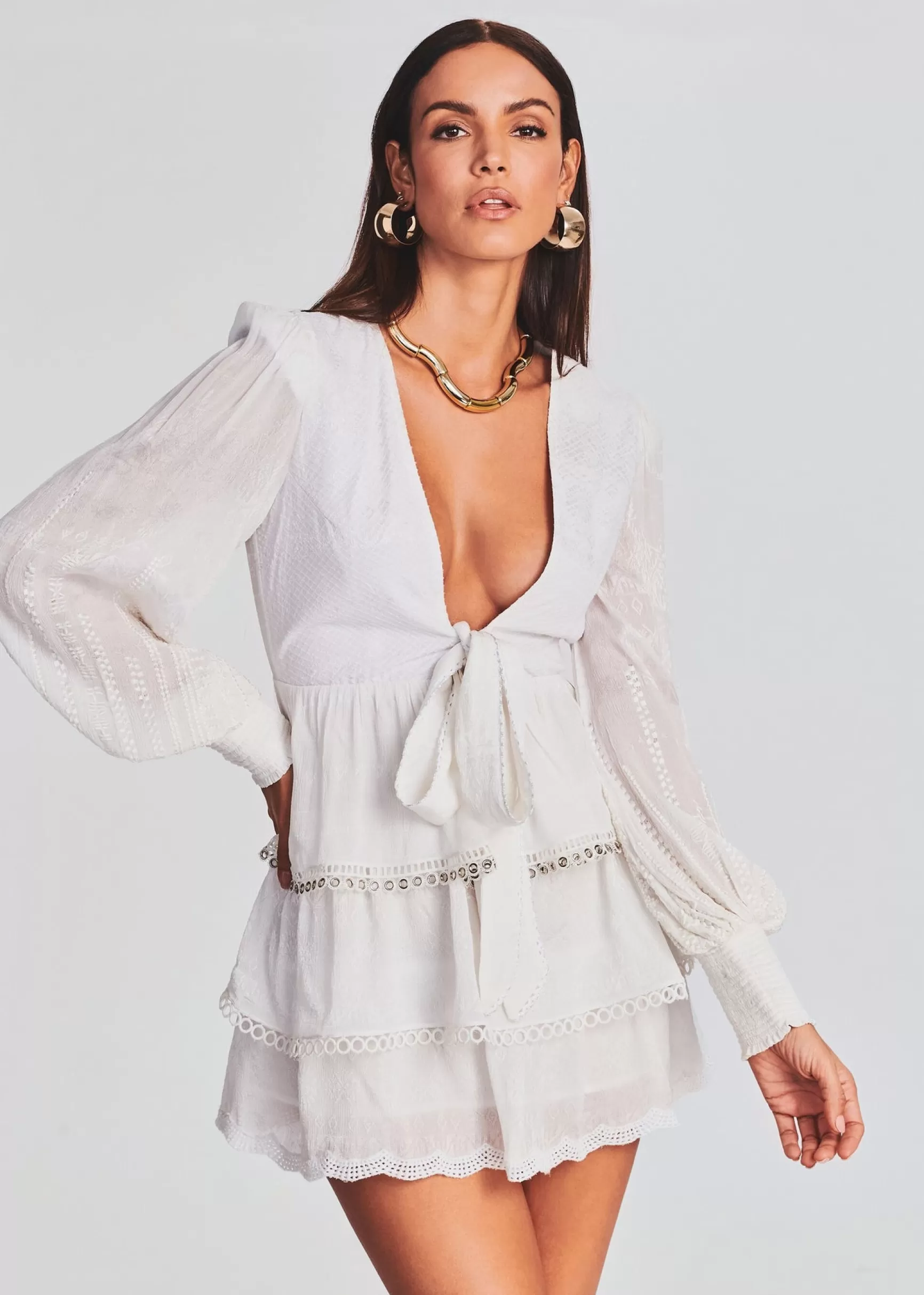 Bridal Shower*Retrofete Veda Quilted Short Dress Off White