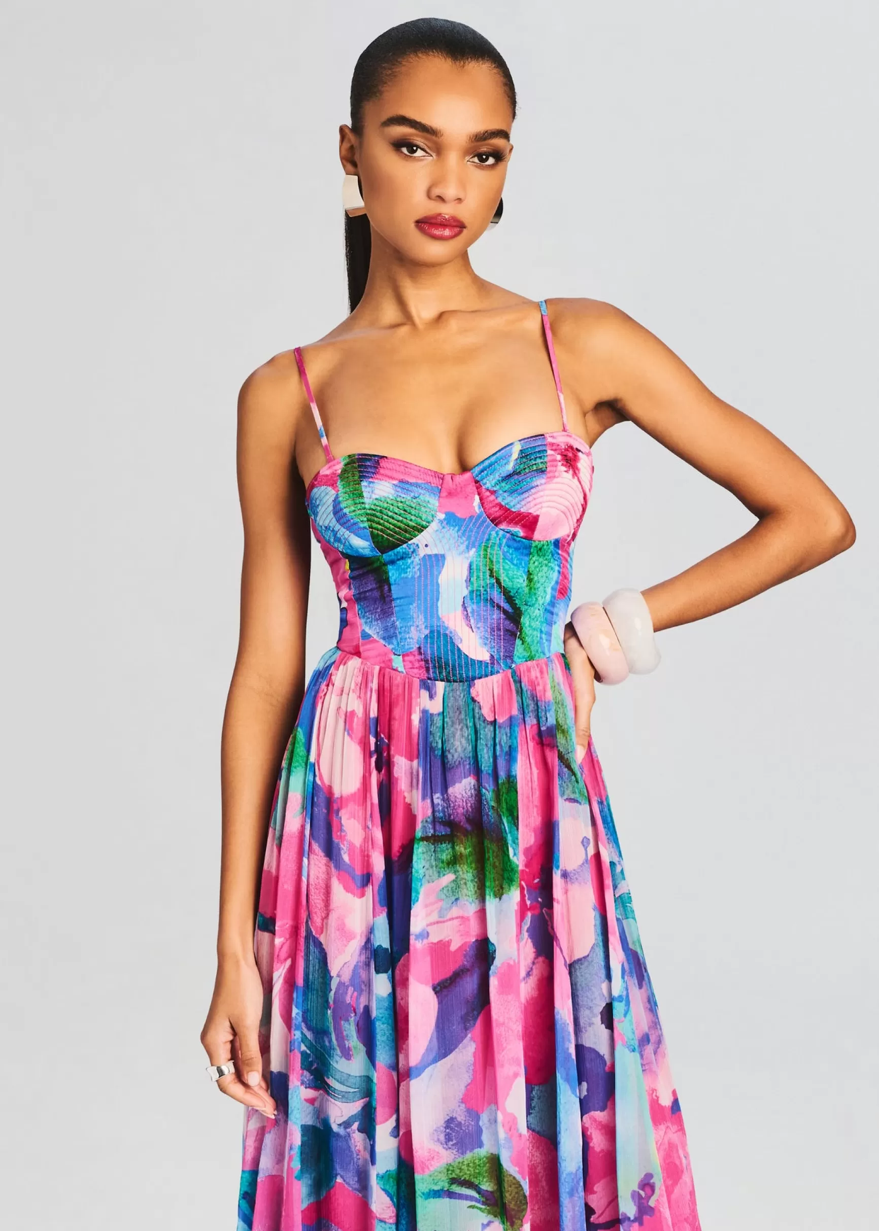 Tropical Hues*Retrofete Vesa Corset Long Dress Multicolor