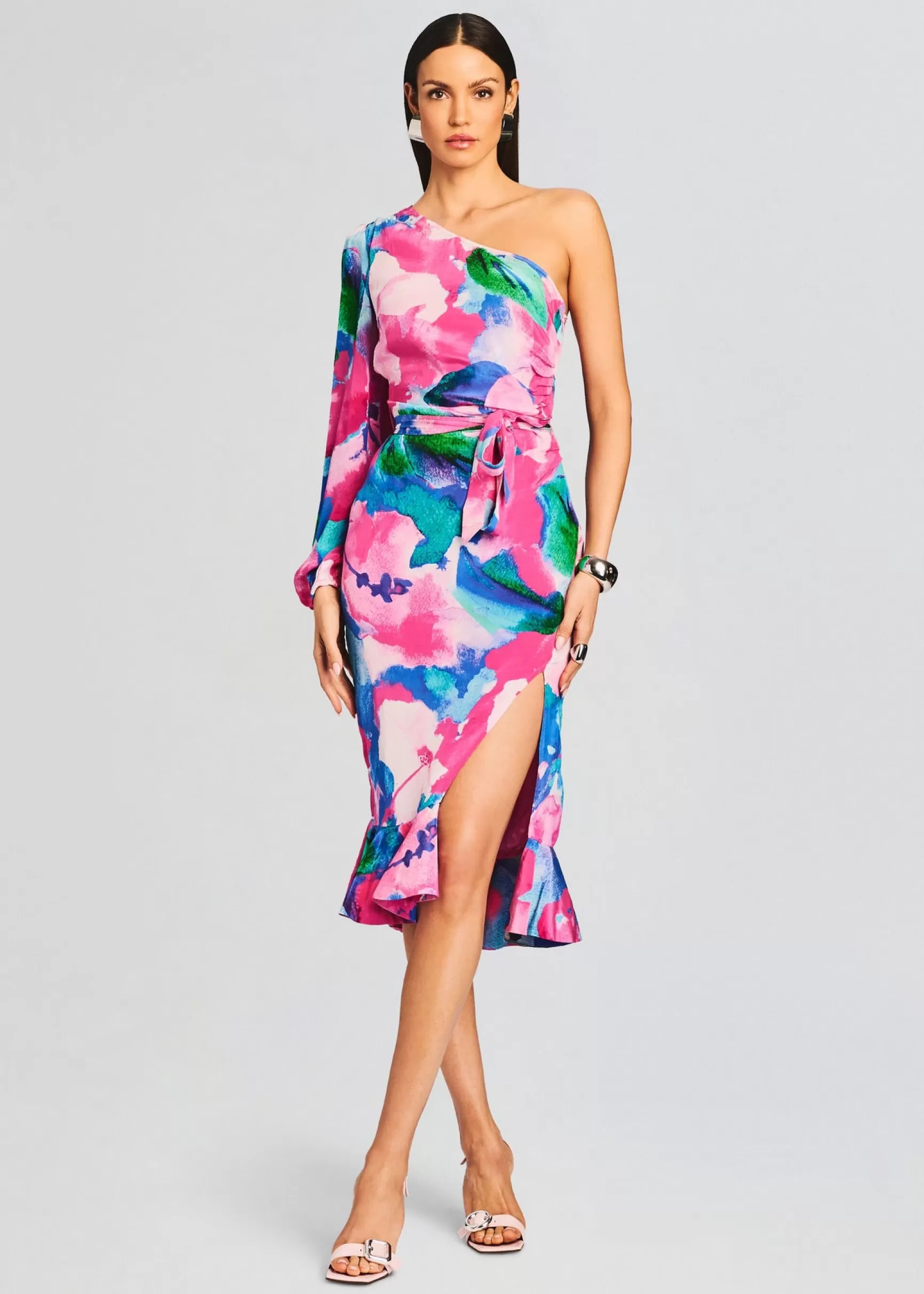 Dresses*Retrofete Vesa One Shoulder Midi Dress Multicolor