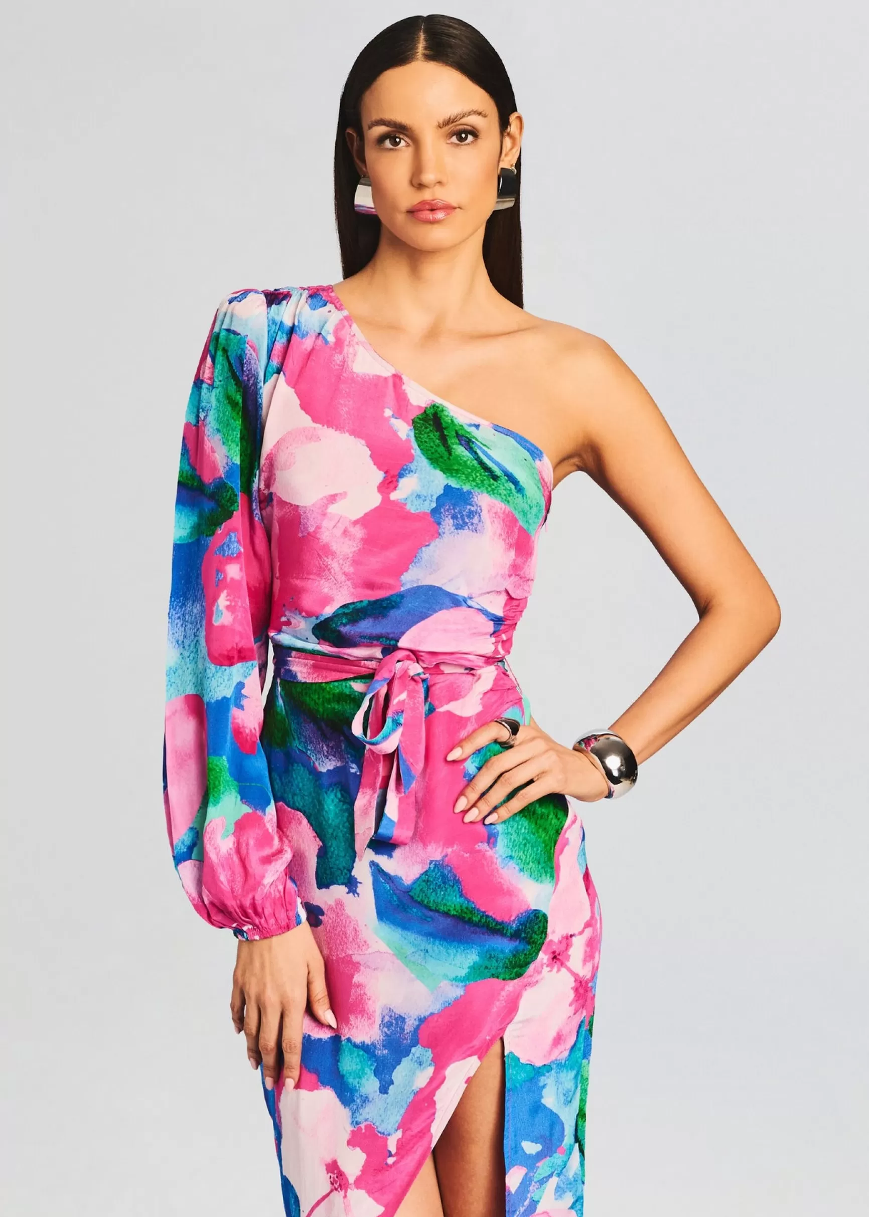 Trending*Retrofete Vesa One Shoulder Midi Dress Multicolor