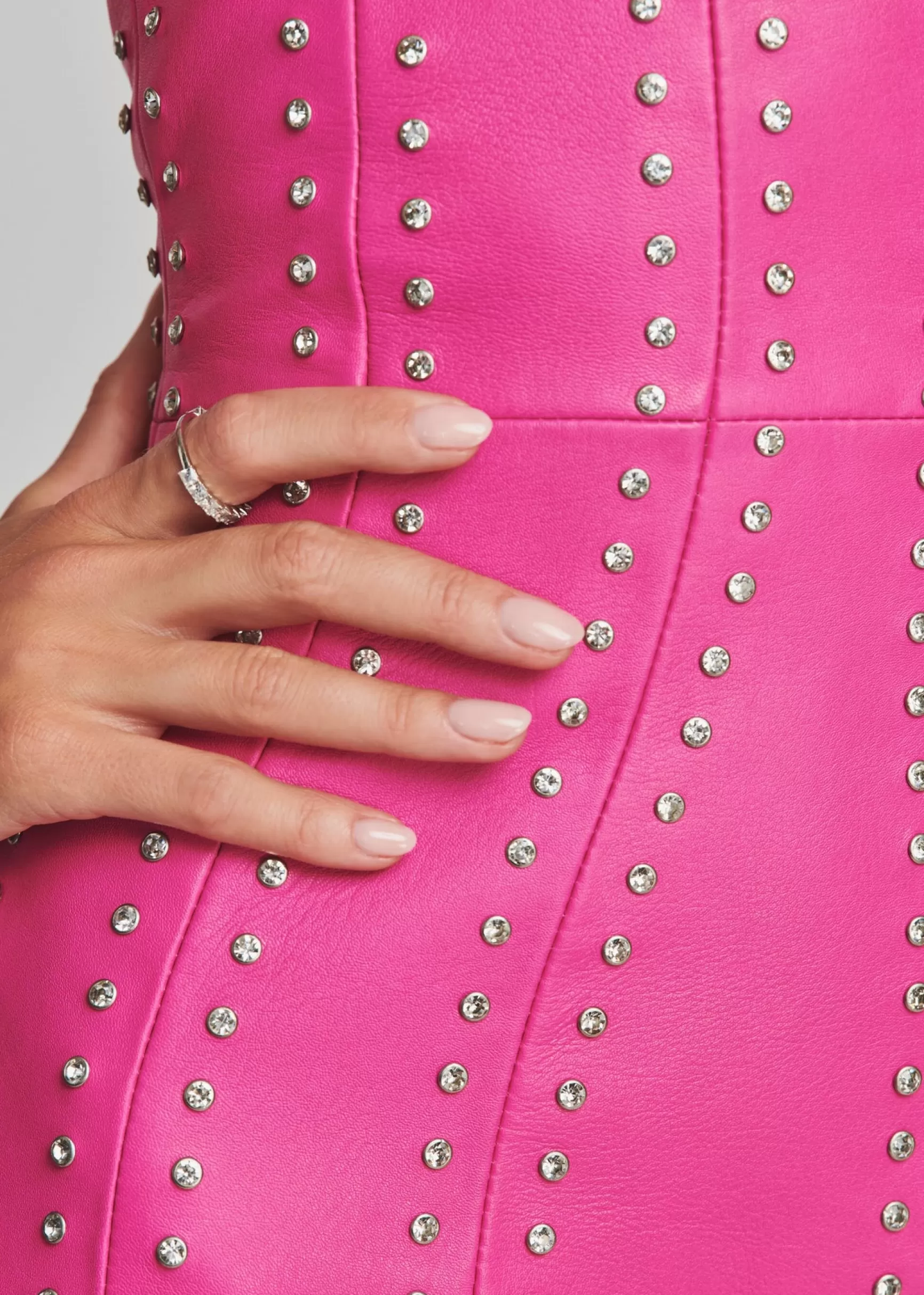 RETROFÊTE*Retrofete Vesta Embellished Leather Dress Neon Pink/Crystal