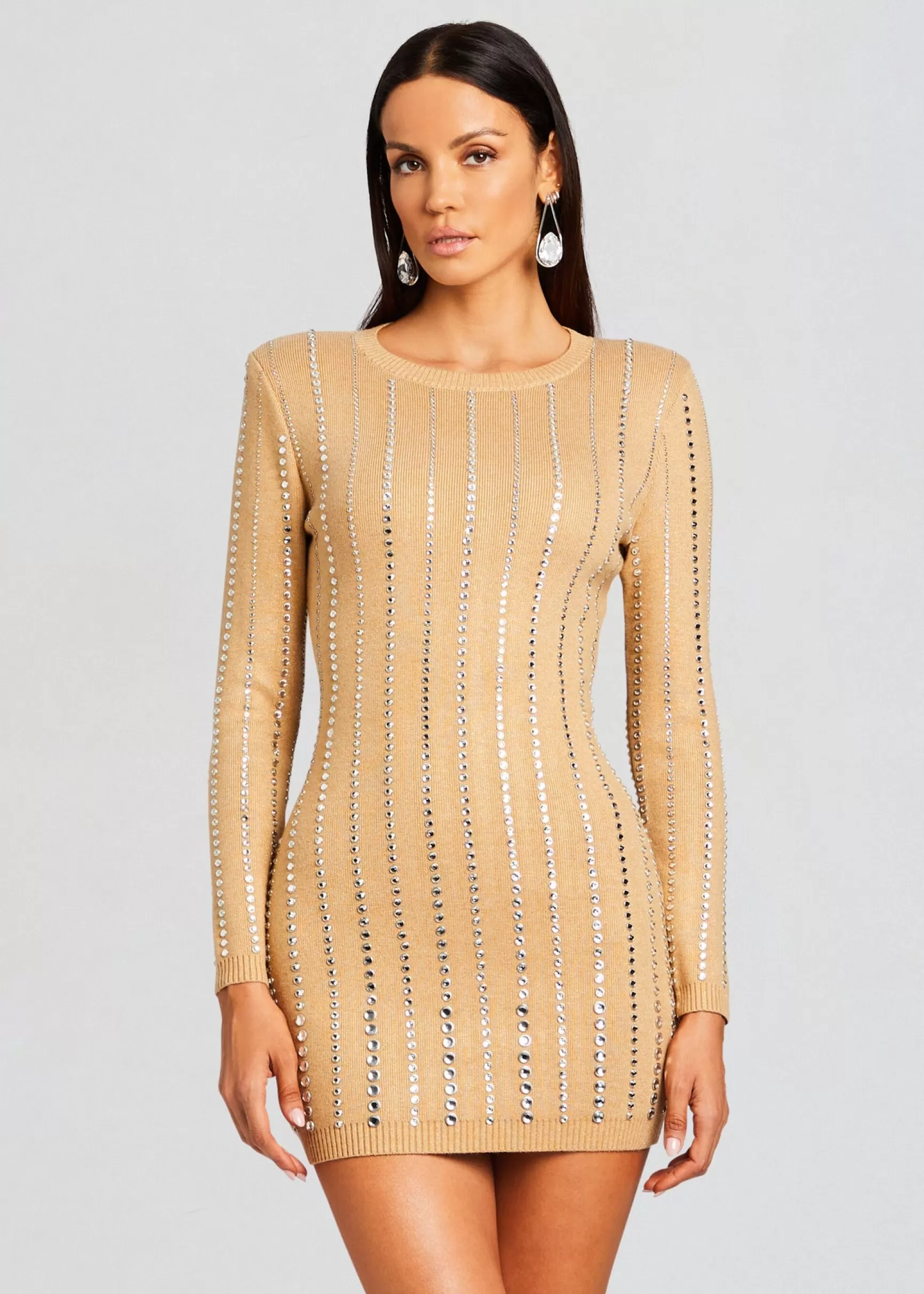 Neutral Moments*Retrofete Virginia Embellished Knit Dress Tannin