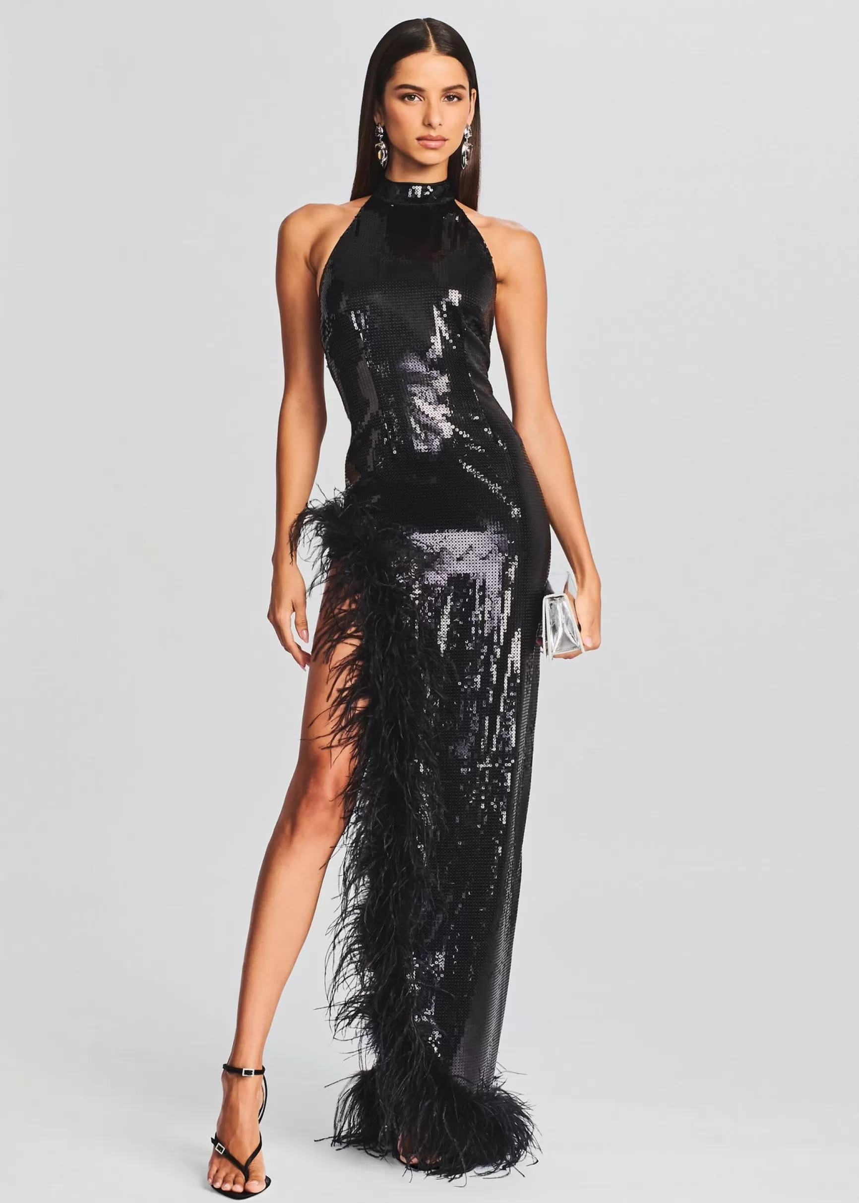 RETROFÊTE*Retrofete Vixen Sequin Feather Dress Black