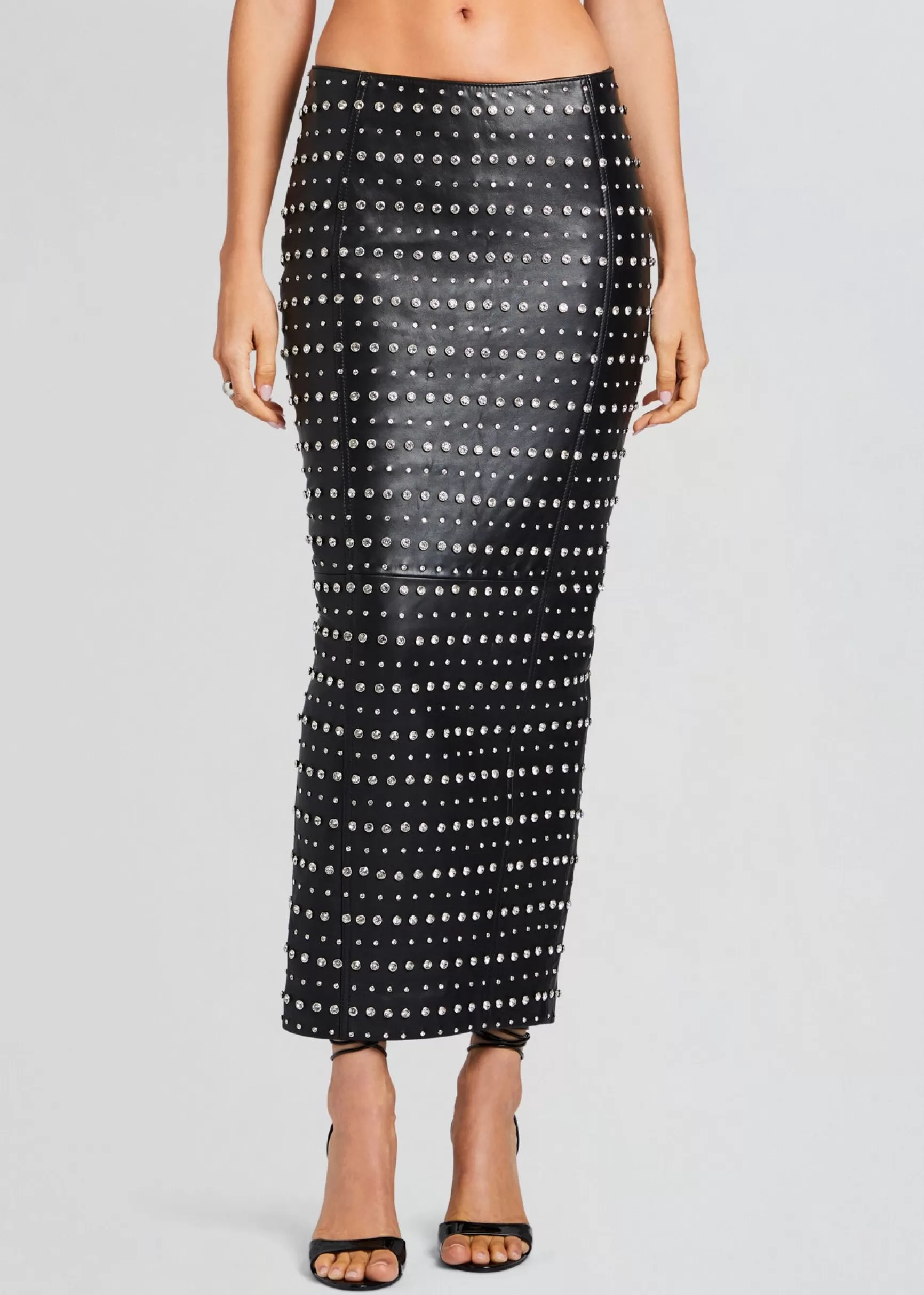 RETROFÊTE*Retrofete Whitley Embellished Leather Skirt Black