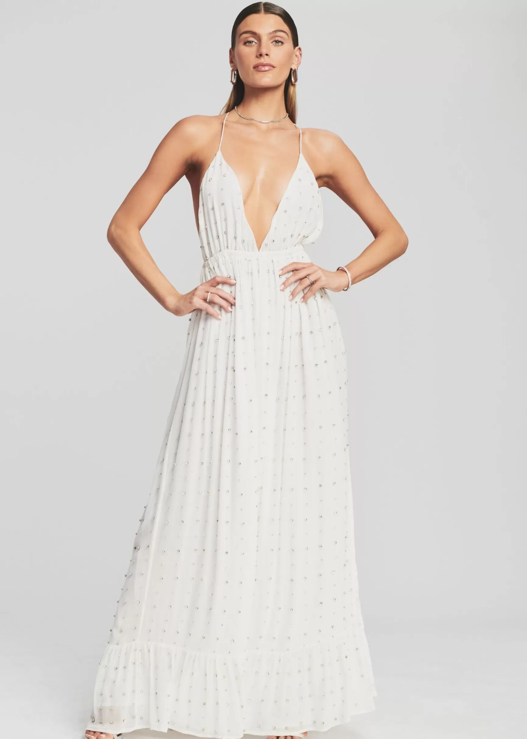The Destination Bride*Retrofete Zadie Embellished Silk Chiffon Dress White