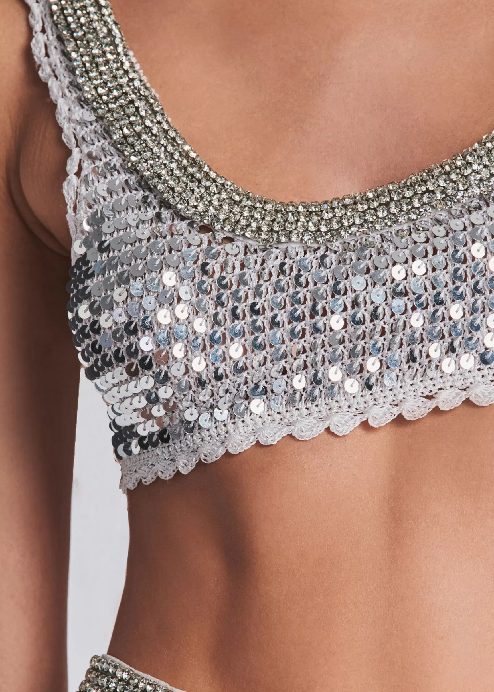RETROFÊTE*Retrofete Zed Sequin Crochet Top White/Silver