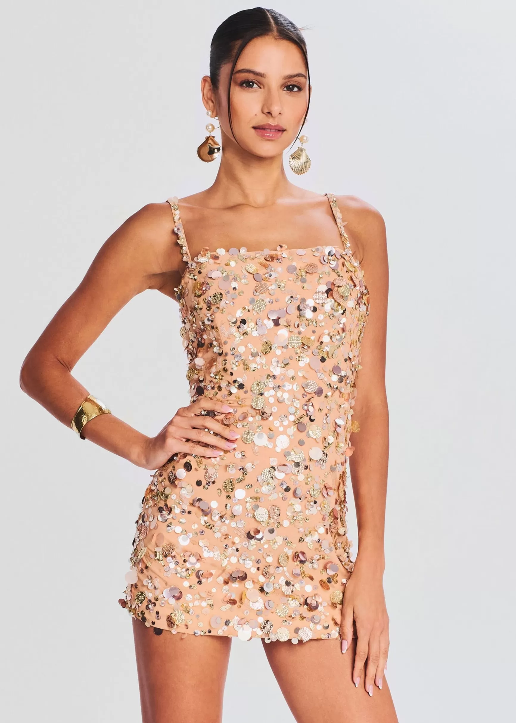 RETROFÊTE*Retrofete Zhuri Embellished Dress Gold Seashell