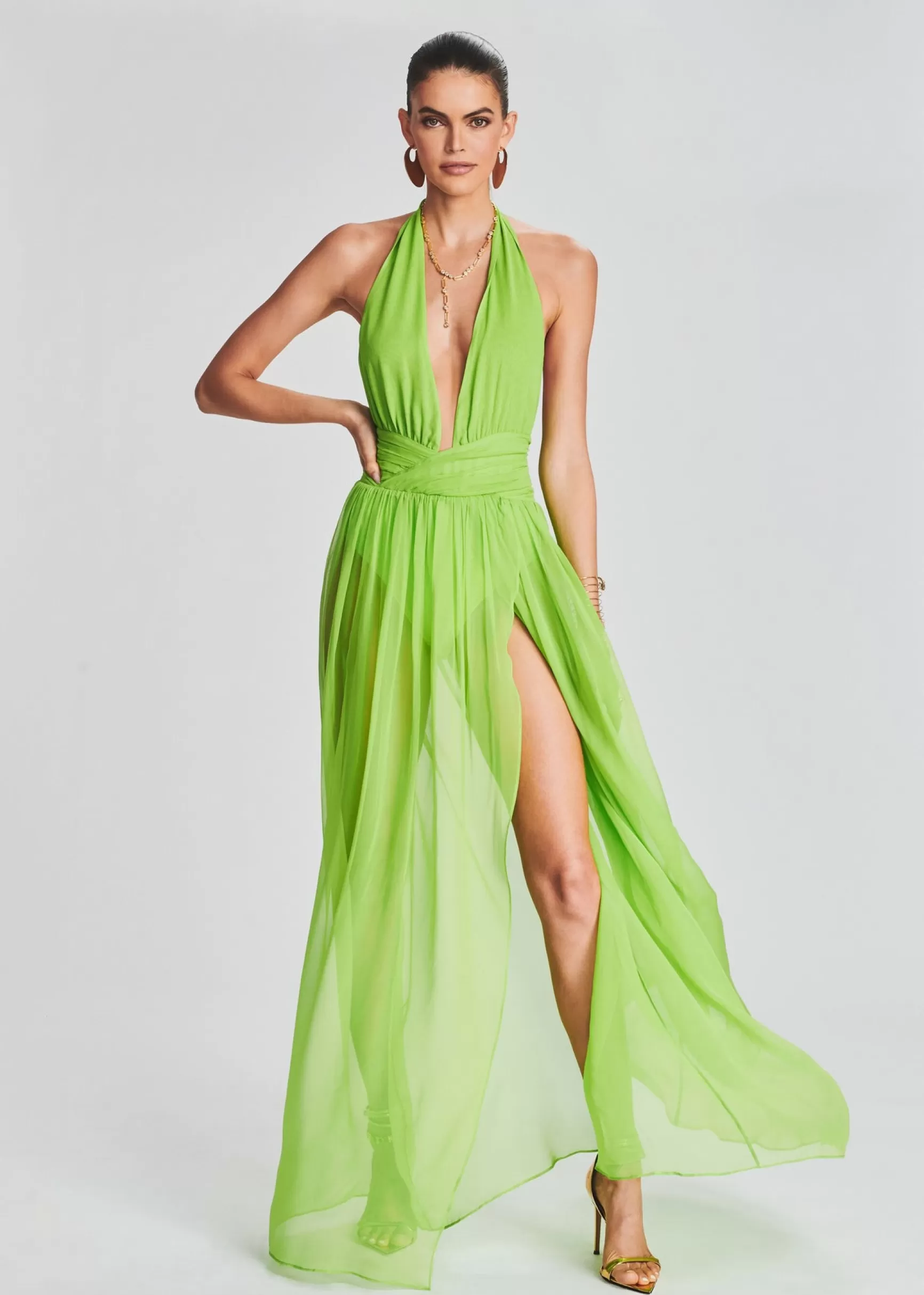 RETROFÊTE*Retrofete Zion Silk Chiffon Dress Lime Punch